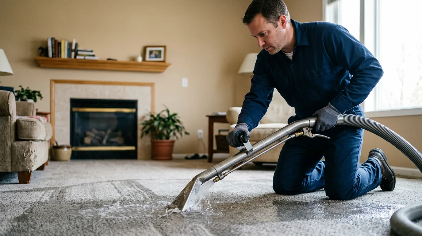 Water damage restoration technician working near Hamilton, KS